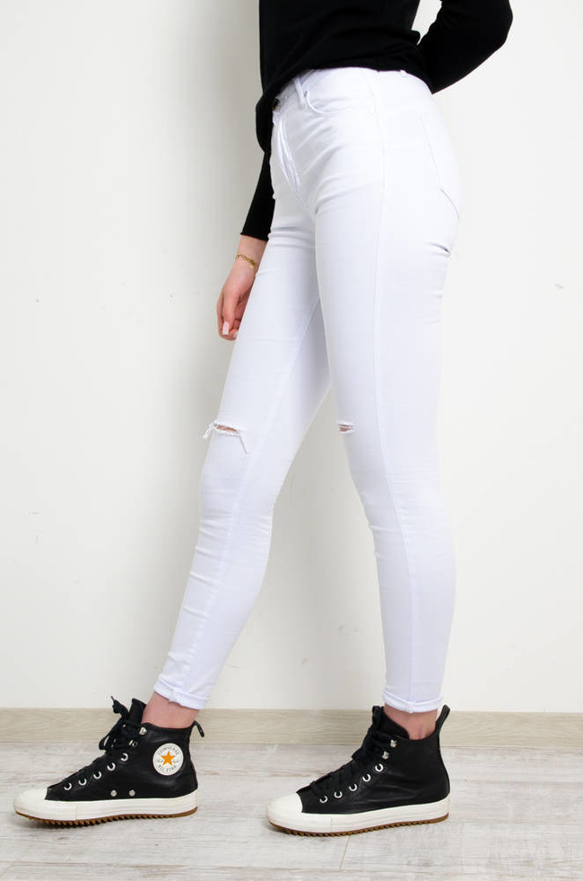 BIAŁE SPODNIE Z ROZCIECIAMI - WYSOKI STAN