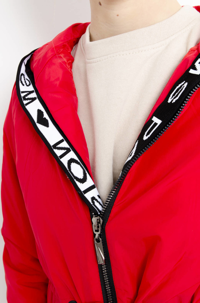 KURTKA PARKA Z KAPTUREM W KOLORZE CZERWONYM