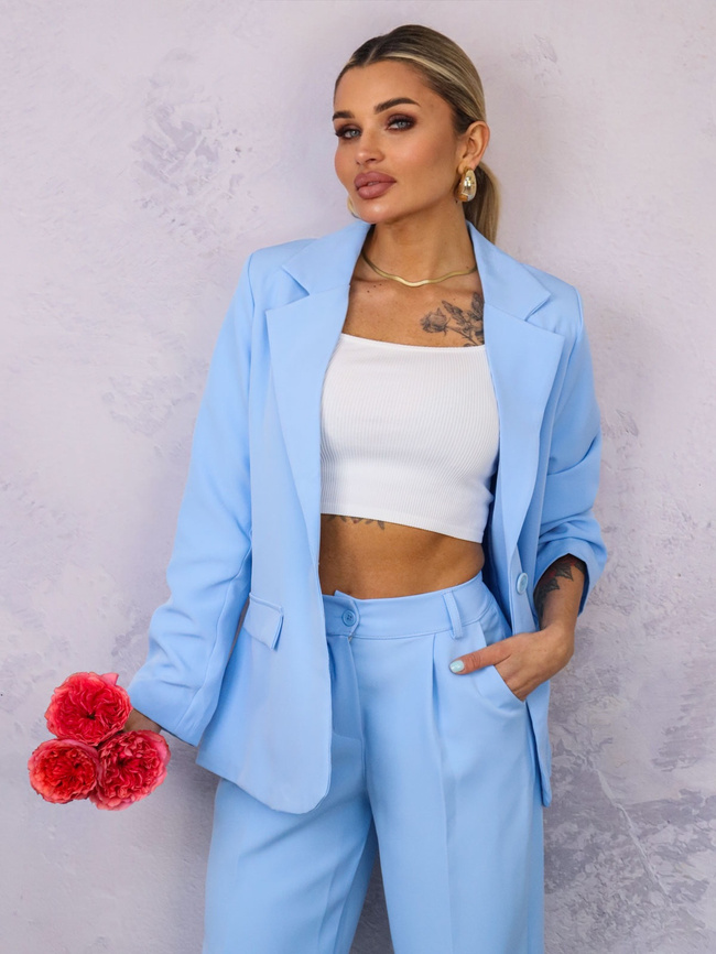 KOMPLET ELEGANCKI MARYNARKA+ SPODNIE- NIEBIESKI