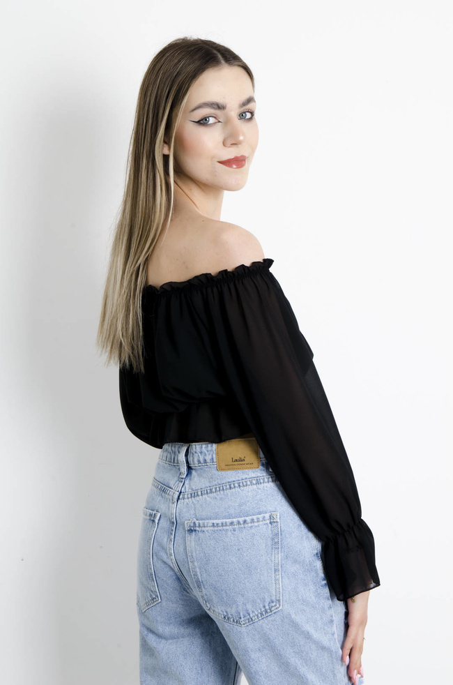 BLUZKA HISZPANKA NA DŁUGI RĘKAW - CZARNA 