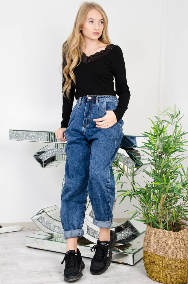 CIEMNE JEANSY SLOUCHY Z WYSOKIM STANEM