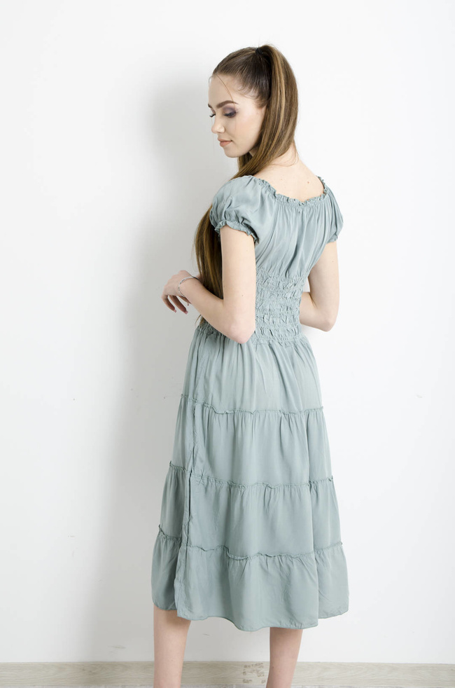 SUKIENKA HISZPANKA MIDI Z GUMĄ W PASIE- ZIELONA