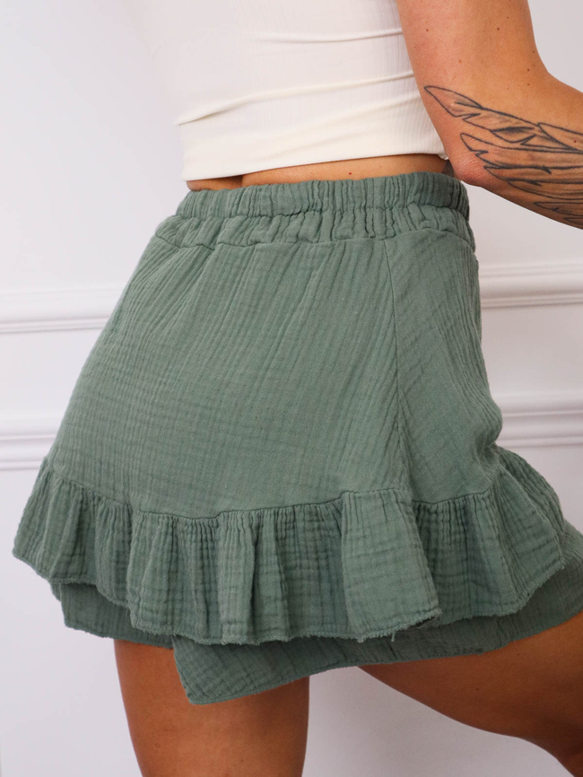 SPÓDNICO-SPODENKI MUŚLINOWE Z FALBANAMI- ZIELONE