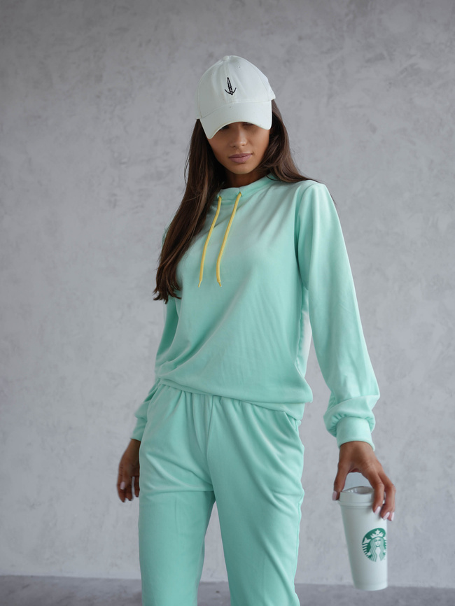 KOMPLET DRESOWY WELUROWY Z KONTRASTOWYMI SZNURKAMI- MIĘTOWY