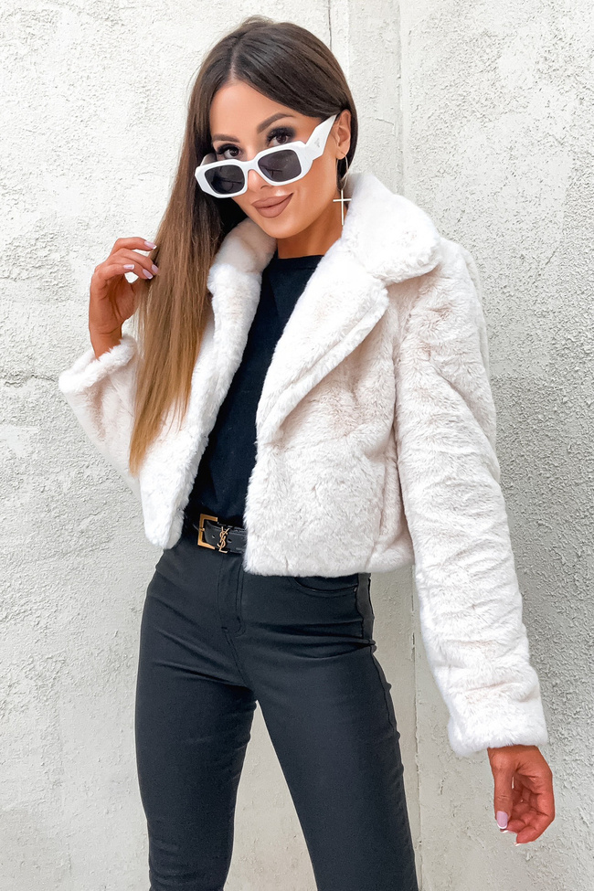 KRÓTKA FUTRZANA KURTKA- BIAŁA