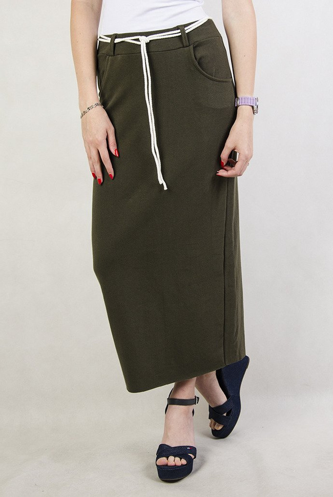Zielona spódnica maxi ze sznurkiem
