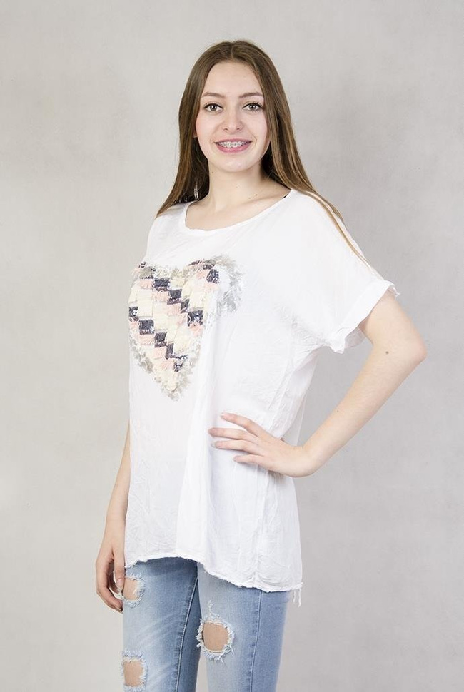 Bluzka z sercem z cekinów i frędzelków