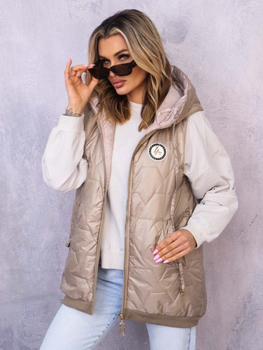 ASYMETRYCZNA KAMIZELKA Z OZDOBNĄ NASZYWKĄ- BRĄZOWA