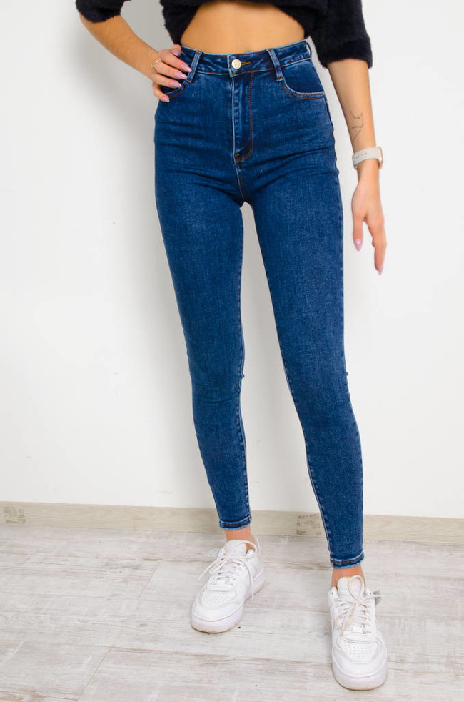 NIEBIESKIE SPODNIE JEANSOWE PUSH UP Z PRZETARCIAMI- BARDZO WYSOKI STAN