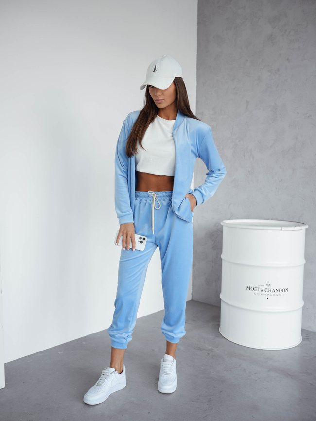 KOMPLET DRESOWY WELUROWY BLUZA ZAPINANA NA ZAMEK+ SPODNIE- NIEBIESKI