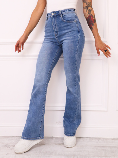 SPODNIE JEANSOWE DZWONY FLARE Z WYSOKIM STANEM- GRANATOWE