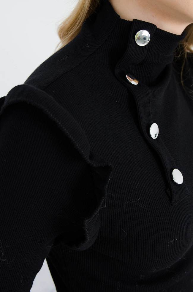 CZARNA BAWEŁNIANA PRĄŻKOWANA SUKIENKA Z PÓŁGOLFEM 