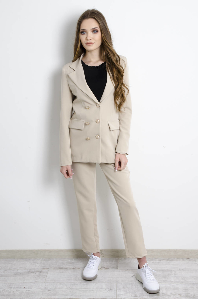 KOMPLET BEŻOWY MARYNARKA+ SPODNIE
