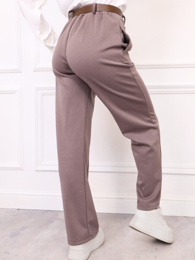 SPODNIE MATERIAŁOWE Z SZEROKIMI NOGAWKAMI+ PASEK- CAPPUCCINO