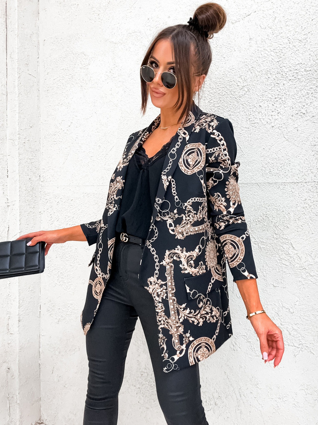 ELGANCKA MARYNARKA W ZŁOTE ŁAŃCUCHY-  CZARNA