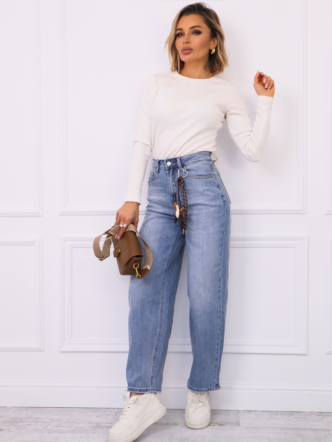 SPODNIE JEANSOWE LOOSE FIT Z OZDOBNĄ ZAWIESZKĄ- NIEBIESKIE