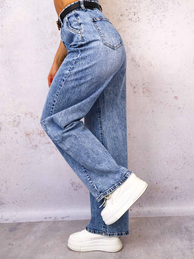 SPODNIE JEANSOWE DEKATYZOWANE Z SZEROKIMI NOGAWKAMI+ PASEK