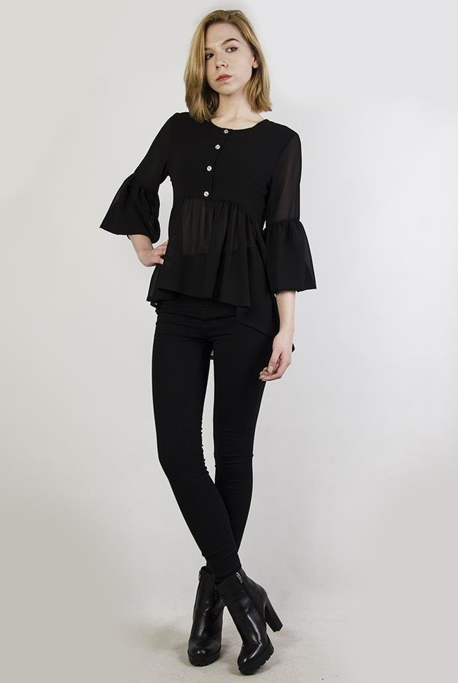 Czarna bluzka z siateczkowym odcięciem pod biustem