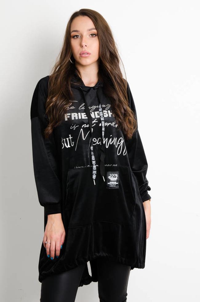 CZARNA ASYMETRYCZNA TUNIKA Z NAPISEM