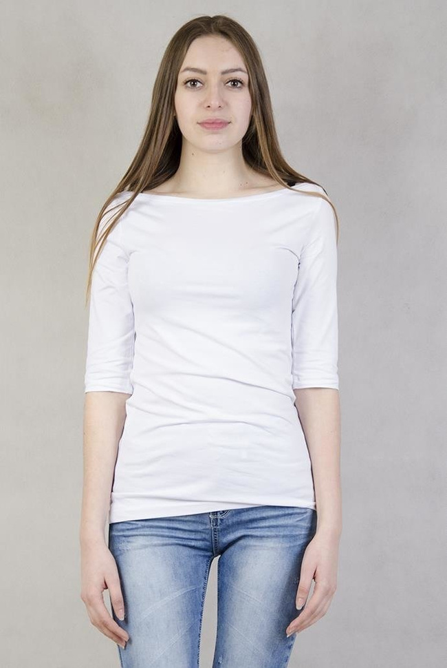 Biała bluzka z rękawem 3/4 i dekoltem w "łódkę"