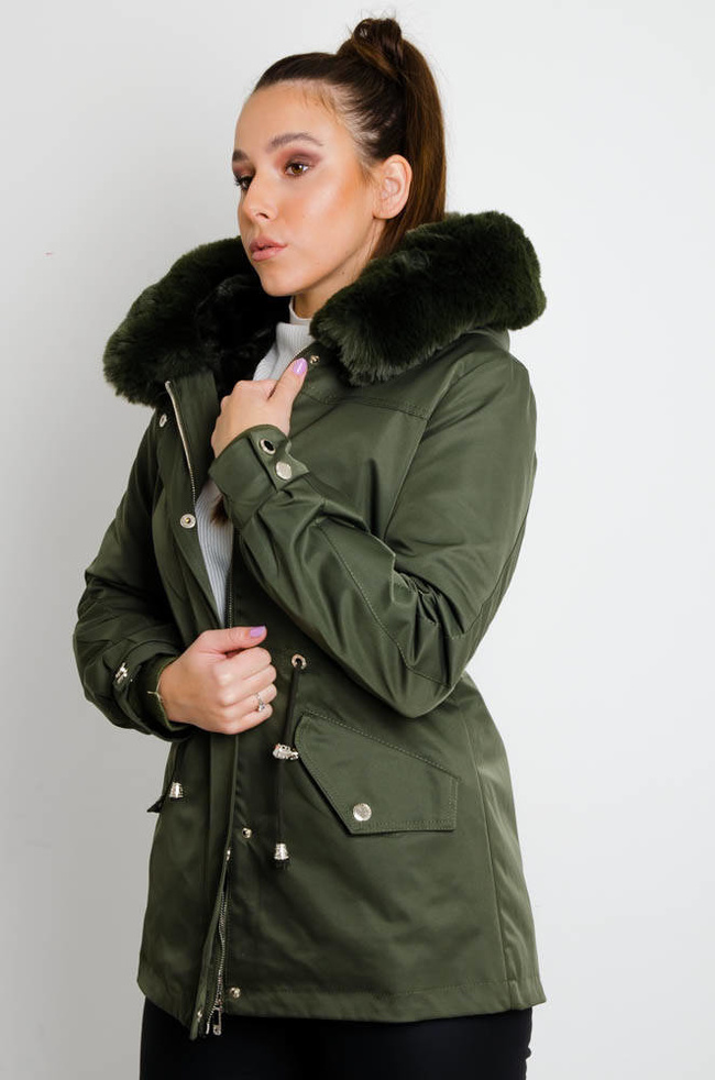 ZIELONA JESIENNO-ZIMOWA KURTKA PARKA NA MISIU