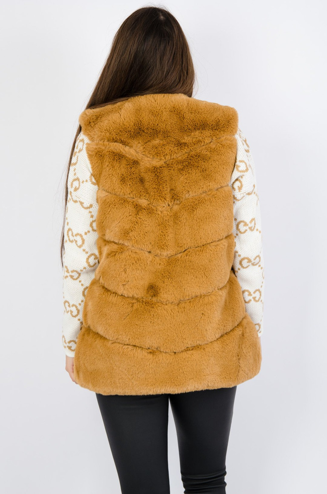 BRĄZOWA FUTRZANA KAMIZELKA