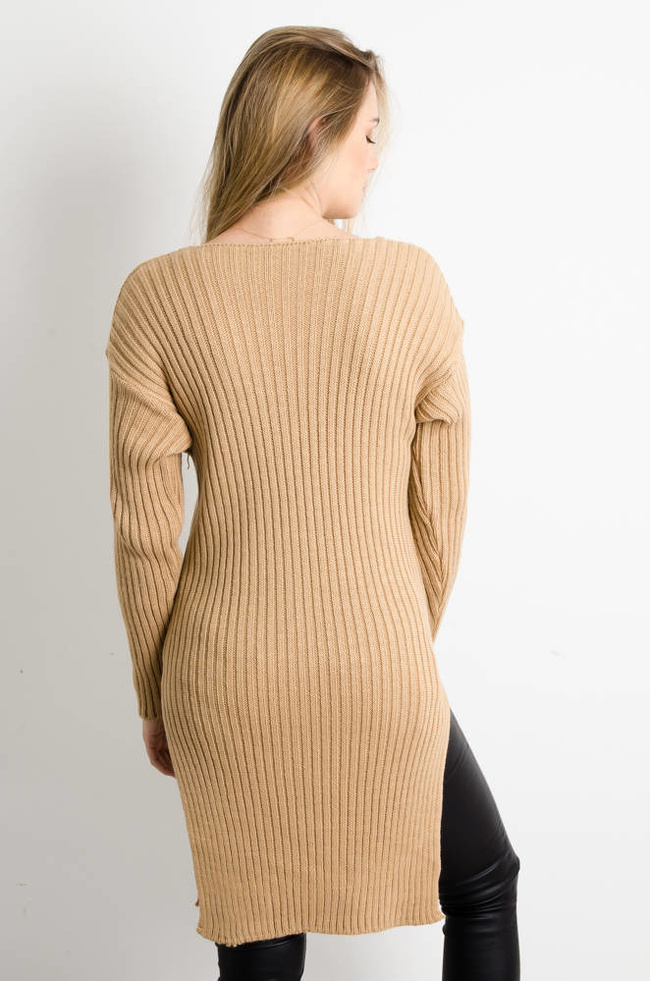 DŁUGI SWETER PRĄŻKOWANY Z ROZCIĘCIAMI