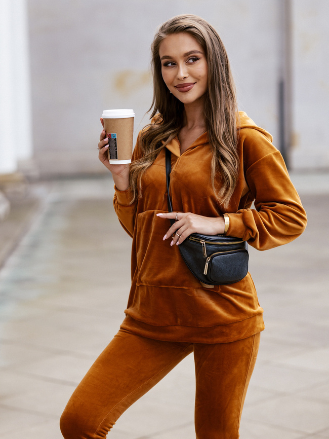 WELUROWY KOMPLET BLUZA+ LEGGINSY- CAMEL