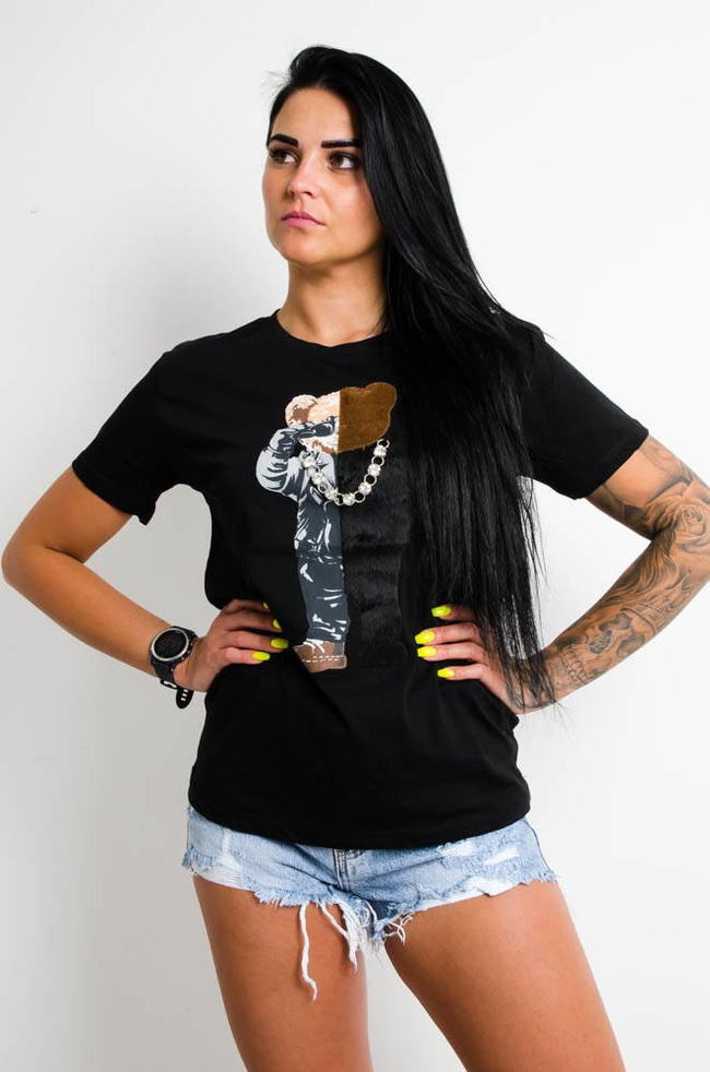CZARNY T-SHIRT MIŚ Z OZBOBNYM ŁAŃCUSZKIEM