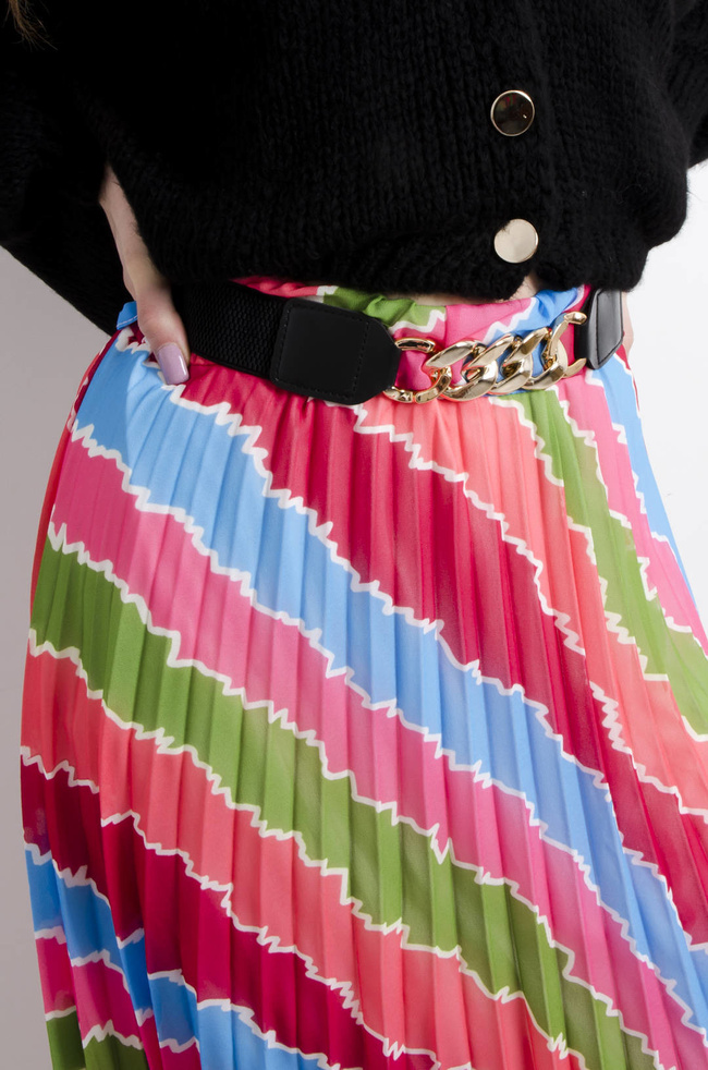 SPÓDNICA WZORZYSTA PLISOWANA Z PASKIEM- CZERWONA