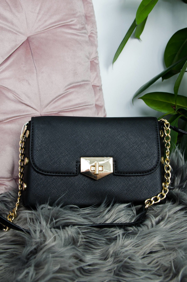 CZARNA TOREBKA LISTONOSZKA ZE ZŁOTYMI GUZIKAMI