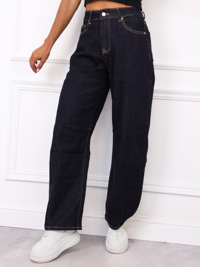 SPODNIE JEANSOWE BALLOON FIT Z OZDOBNYM SZYCIEM NA NOGAWCE-GRANATOWE