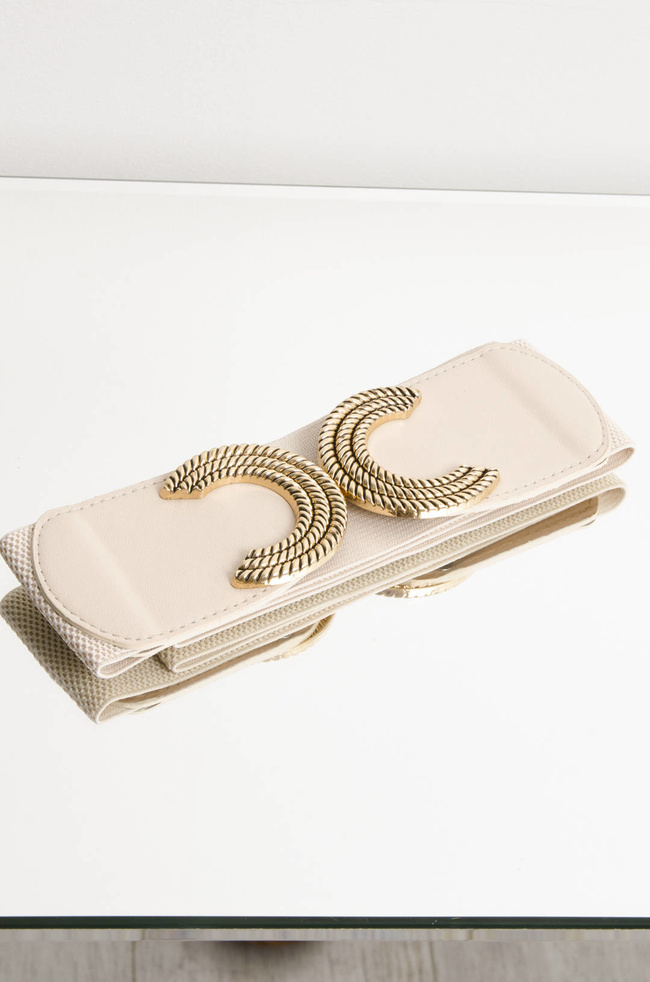 PASEK NA GUMIE-ZŁOTE PLECIONE ZAPIĘCIE- BEŻOWY