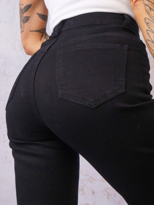 CZARNE SPODNIE JEANSOWE Z SZEROKIMI NOGAWKAMI