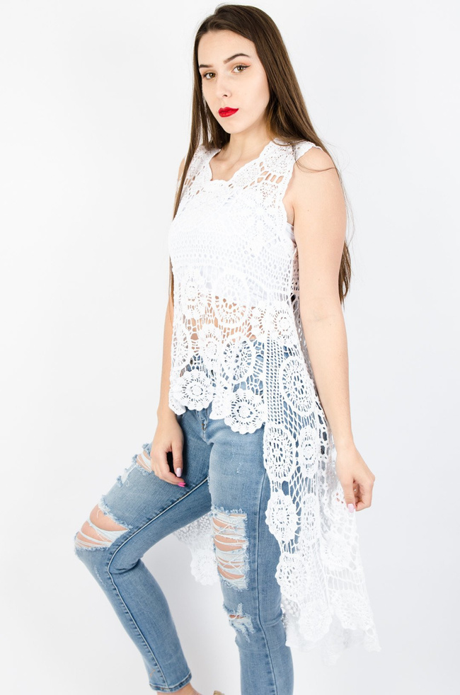 Biała ażurowa tunika z dłuższym tyłem