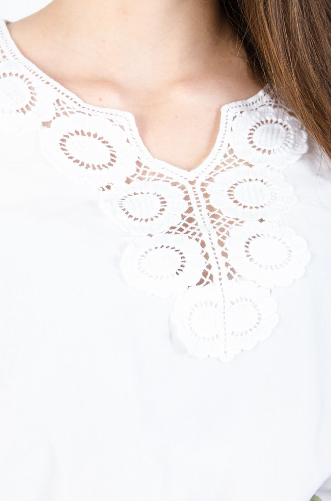 BIAŁA BLUZKA Z AŻUROWYMI WSTAWKAMI