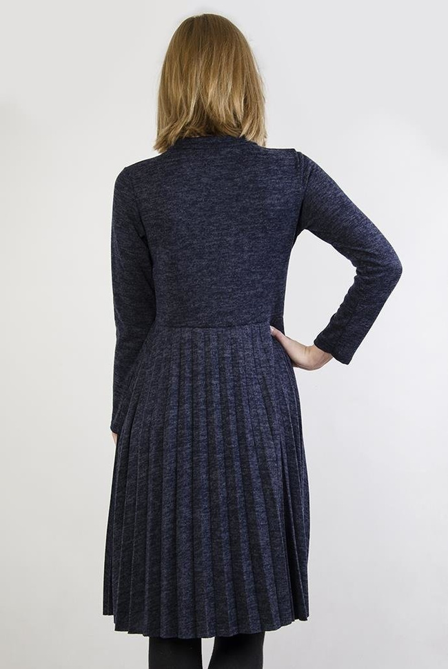 Granatowa sukienka z wiązaną kokardą przy szyi