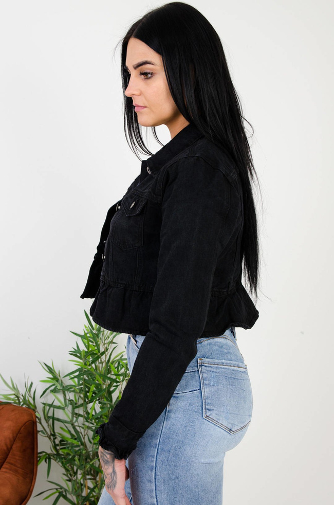 CZARNA KURTKA JEANSOWA Z FALBANKĄ