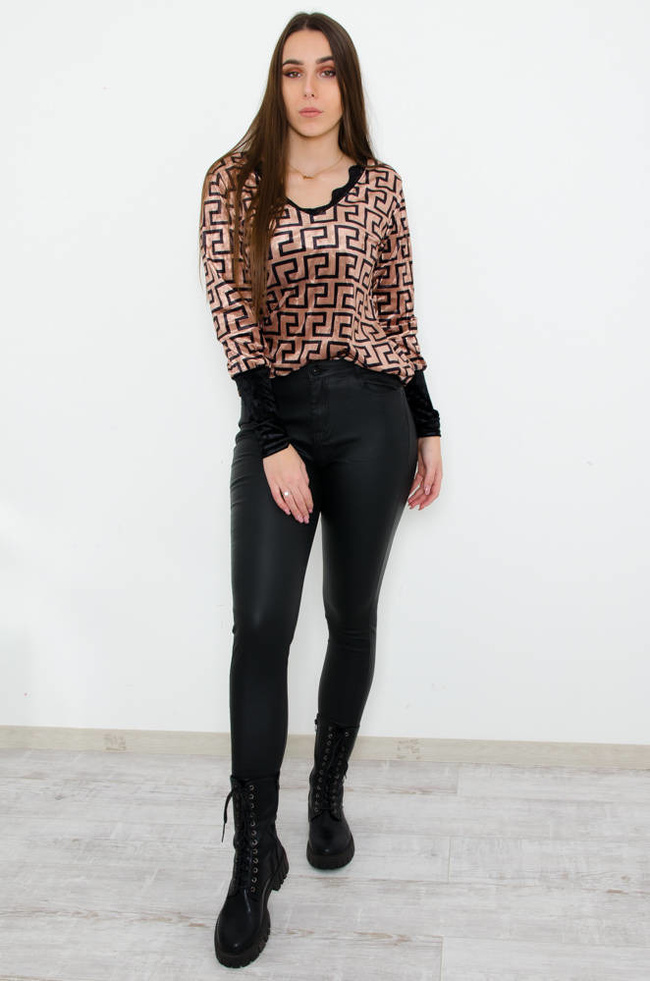 WOSKOWANE SPODNIE Z WYSOKIM STANEM- OCIEPLANE 