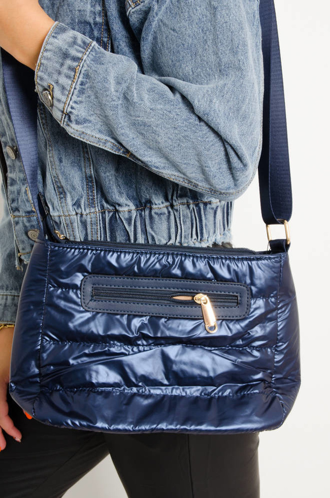 TOREBKA PIKOWANA Z MATERIAŁOWYM PASKIEM- GRANATOWA