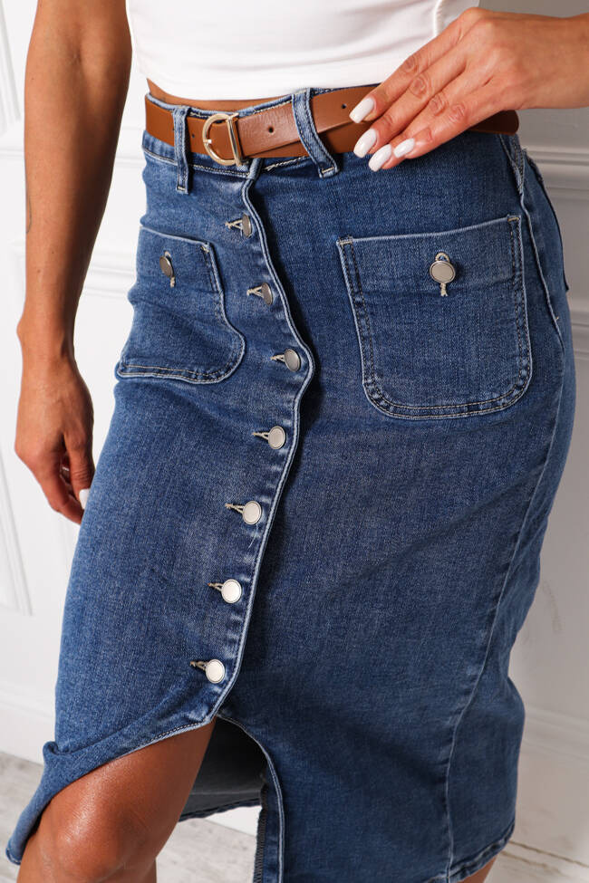 SPÓDNICA JEANSOWA MIDI ZAPINANA NA GUZIKI