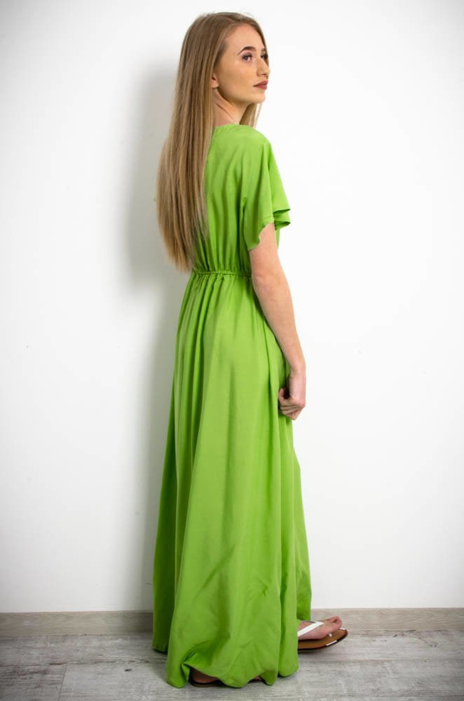 DŁUGA SUKIENKA MAXI Z KOPERTOWYM DEKOLTEM W KOLORZE ZIELONYM