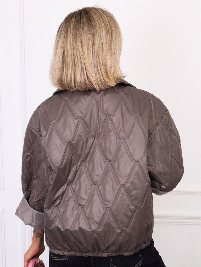 KURTKA PIKOWANA ZAPINANA NA ZŁOTE GUZIKI- SZARA