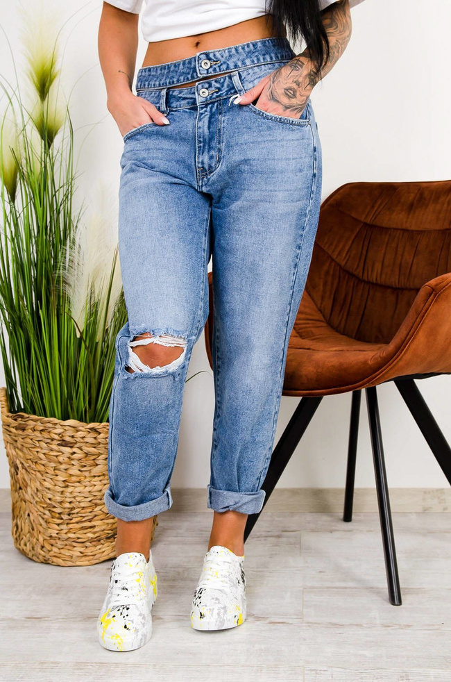 SPODNIE JEANSOWE MOM FIT Z WYCIECIEM W TALII