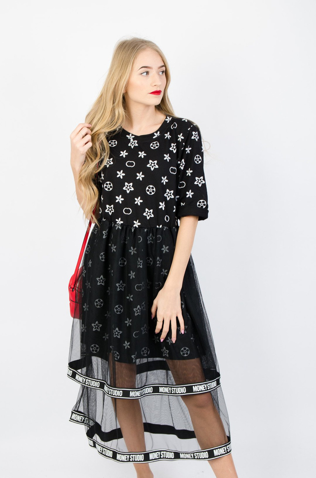 CZARNA SUKIENKA DZIANINOWA Z TIULEM