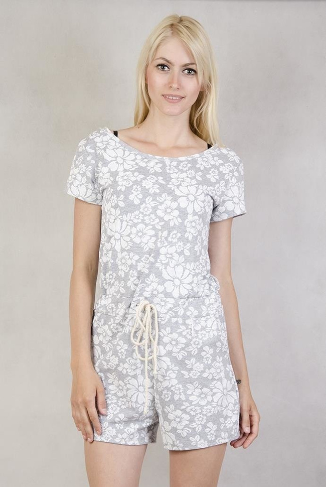 Kombinezon szary w białe kwiatki