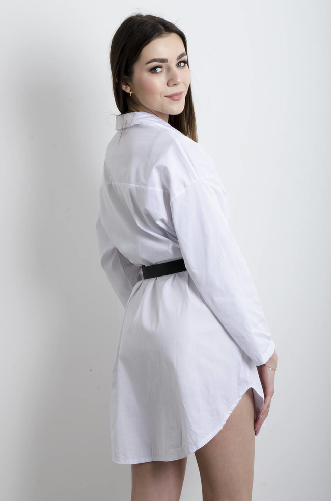 KOSZULA DŁUGA Z PASKIEM I SASZETKĄ- BIAŁA