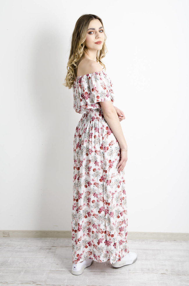 SUKIENKA MAXI W KOLOROWE KWIATY- BIAŁA