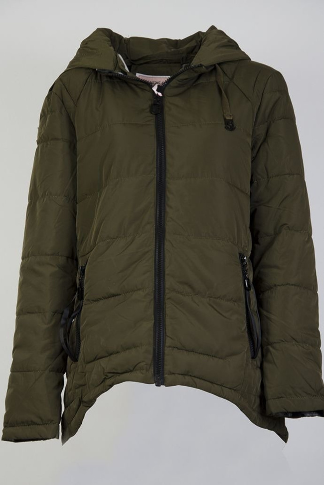 Pikowana, asymetryczna kurtka khaki (DUŻE ROZMIARY!)