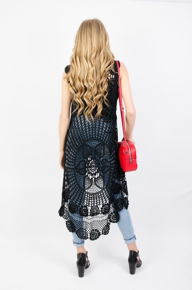 Czarna ażurowa tunika z dłuższym tyłem